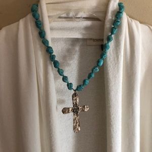 Beautiful turquoise and gold cross necklace